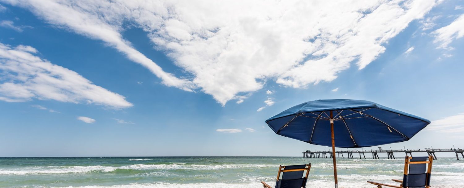 Beach chairs and umbrella on the beach